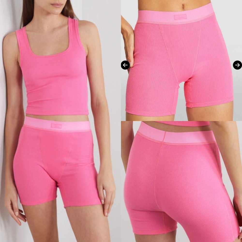SKIMS Cotton Collection cropped ribbed tank + boxer shorts set Sugar Pink XS/S
